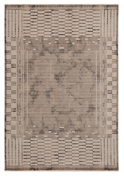 8' Beige And Brown Abstract Round Rug