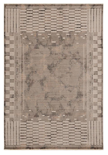 8' Beige And Brown Abstract Round Rug