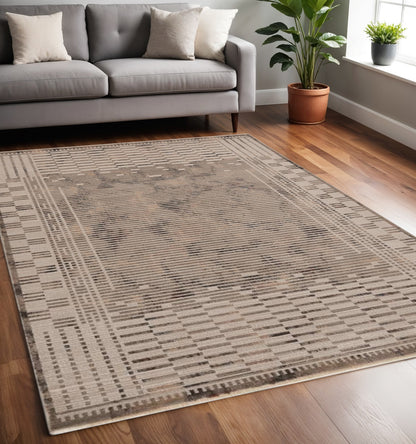 4' X 6' Beige And Brown Abstract Area Rug