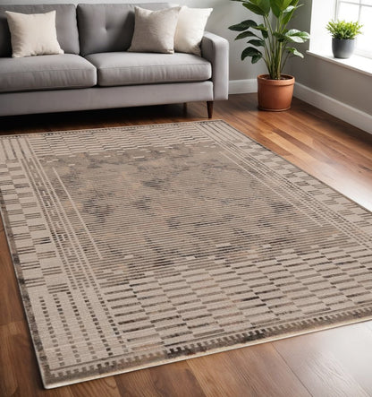 5' X 8' Beige And Brown Abstract Area Rug