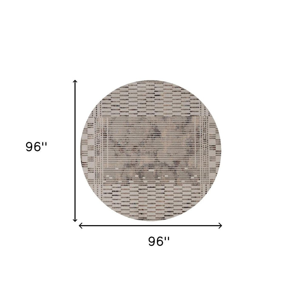8' Beige And Brown Abstract Round Rug
