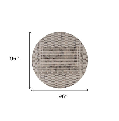 8' Beige And Brown Abstract Round Rug