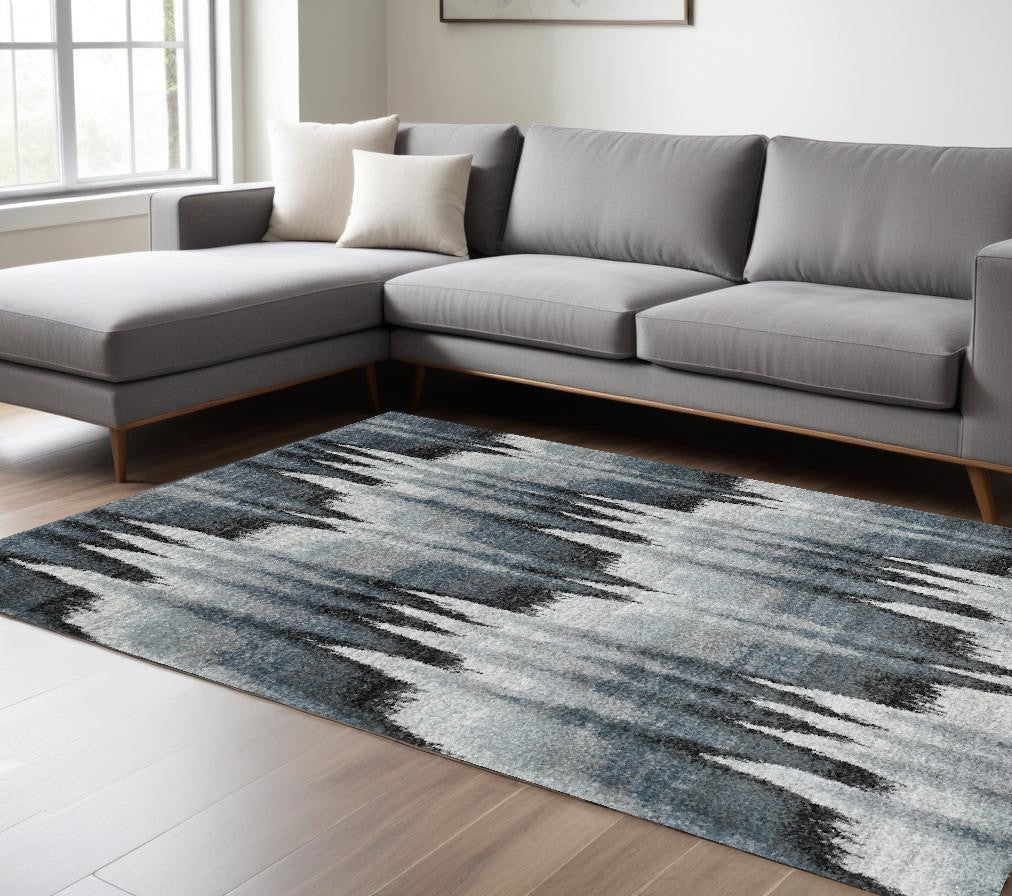 3' X 5' Blue Ivory Machine Woven Abstract Pulse Area Rug