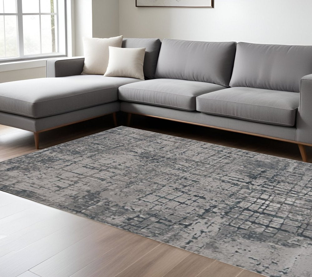 10' X 13' Gray And Ivory Abstract Area Rug