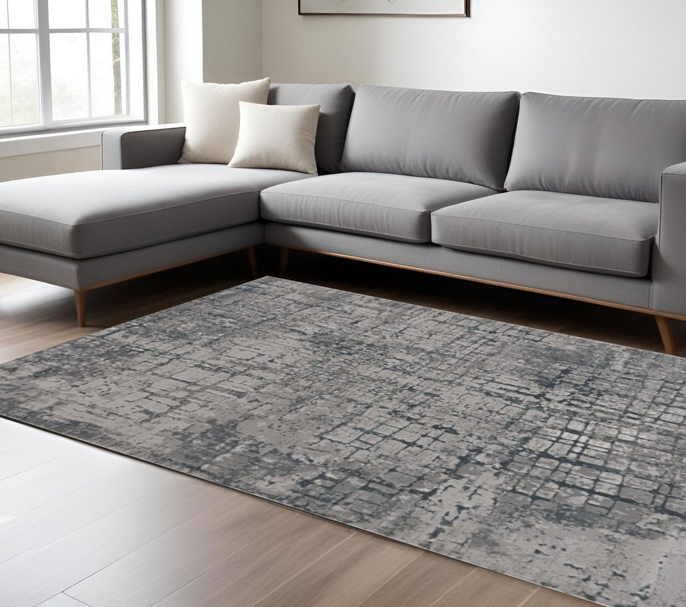 10' X 13' Gray and Ivory Abstract Area Rug