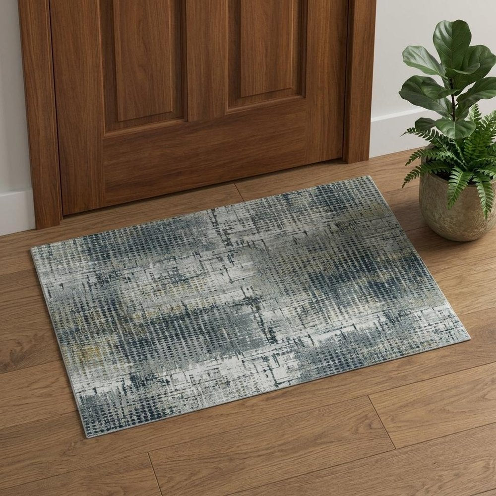 3' X 5' Ivory Navy and Gray Abstract Area Rug