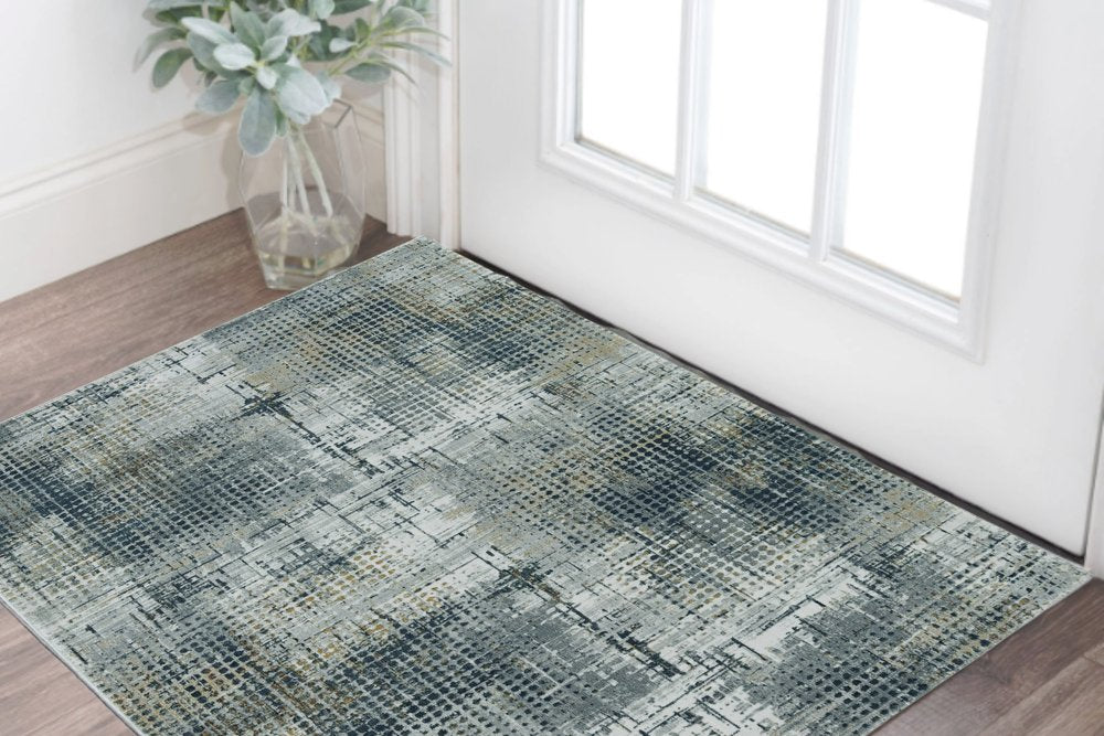 8' X 11' Ivory And Gray Abstract Area Rug