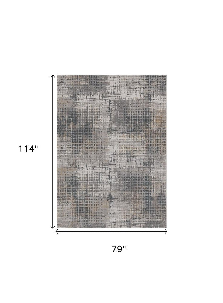 8' X 11' Ivory And Gray Abstract Area Rug