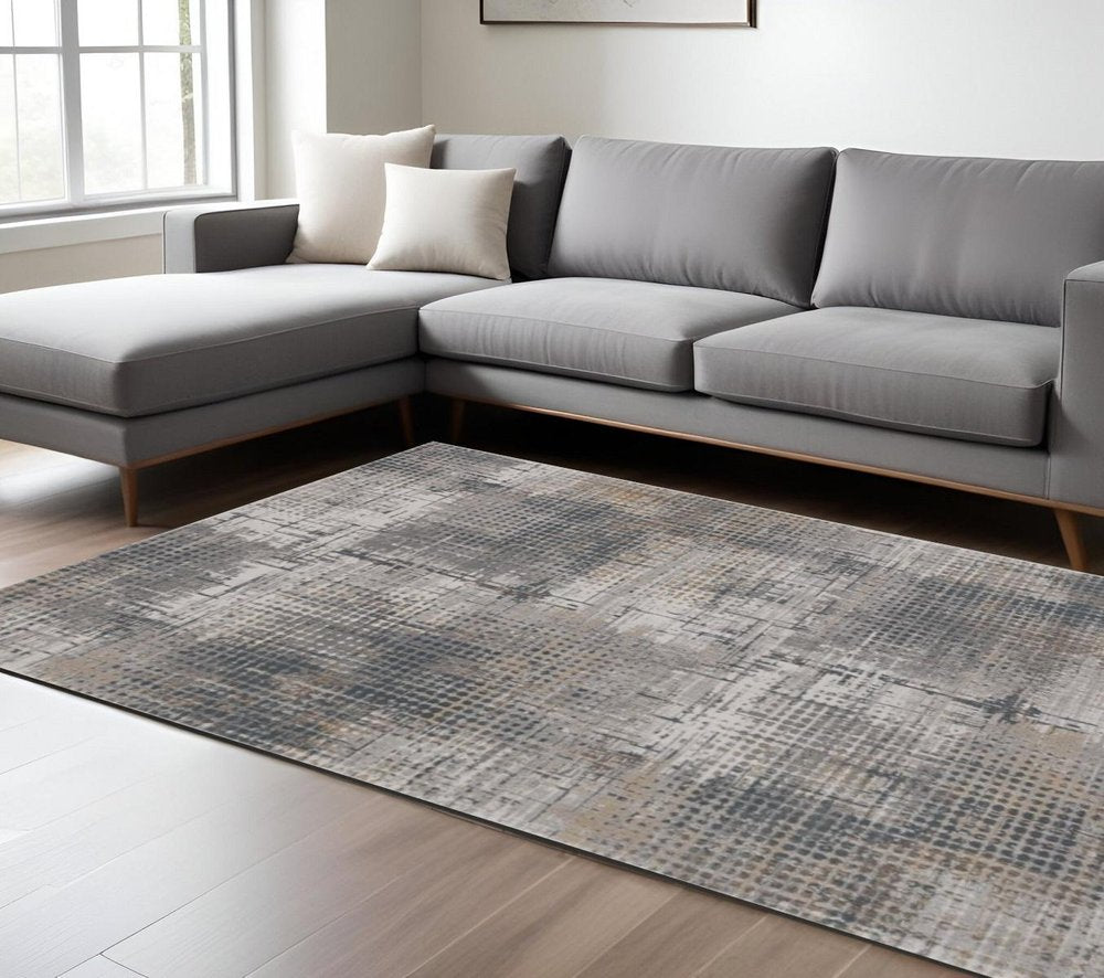 3' X 5' Ivory Navy and Gray Abstract Area Rug