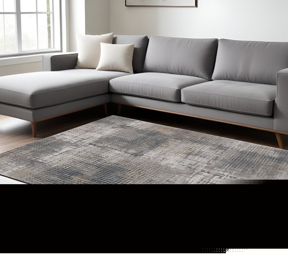 3' X 5' Ivory Navy and Gray Abstract Area Rug