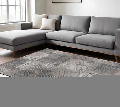 3' X 5' Ivory Navy and Gray Abstract Area Rug