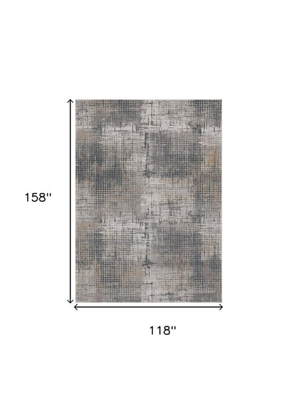 8' X 11' Ivory And Gray Abstract Area Rug