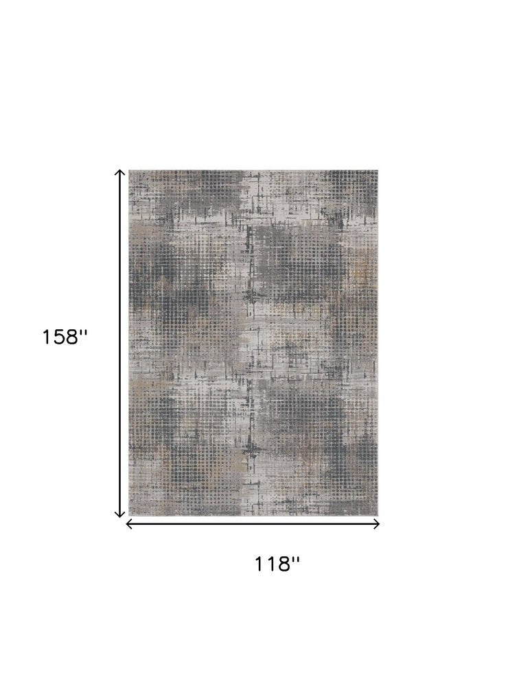 8' X 11' Ivory And Gray Abstract Area Rug