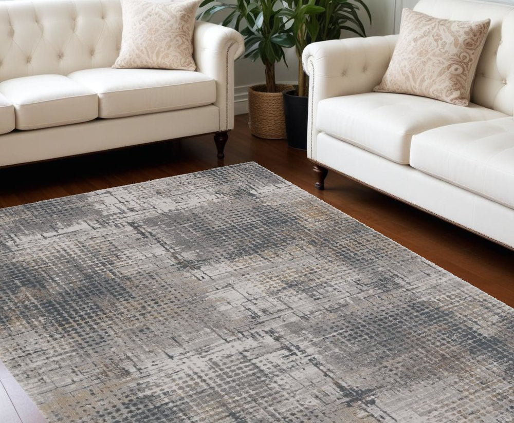 8' X 11' Ivory And Gray Abstract Area Rug