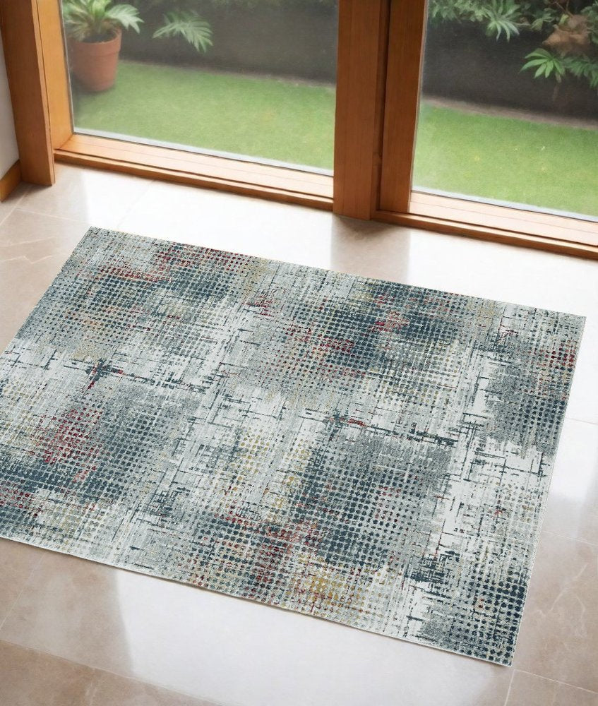 8' X 11' Ivory Gray And Gold Abstract Area Rug