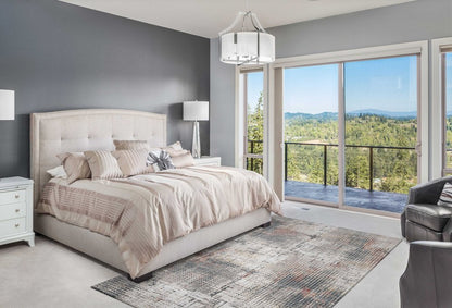 8' X 11' Ivory Gray And Gold Abstract Area Rug