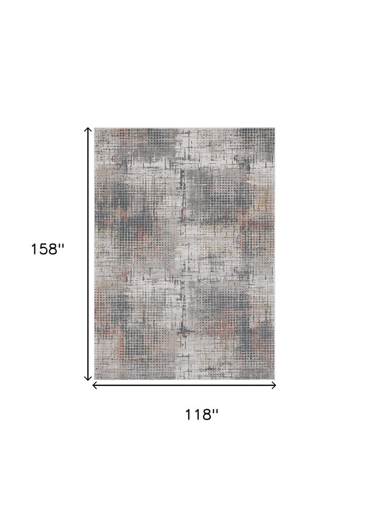 10' X 13' Ivory Gray and Gold Abstract Area Rug