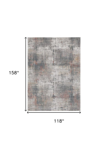 10' X 13' Ivory Gray and Gold Abstract Area Rug