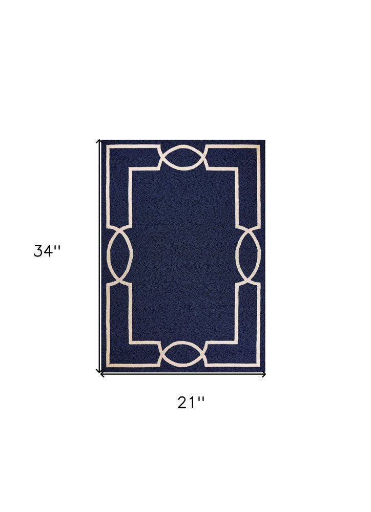 7' Blue And Ivory Round Geometric Handmade Indoor Outdoor Area Rug