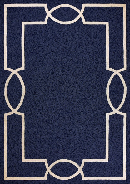 7' Blue And Ivory Round Geometric Handmade Indoor Outdoor Area Rug