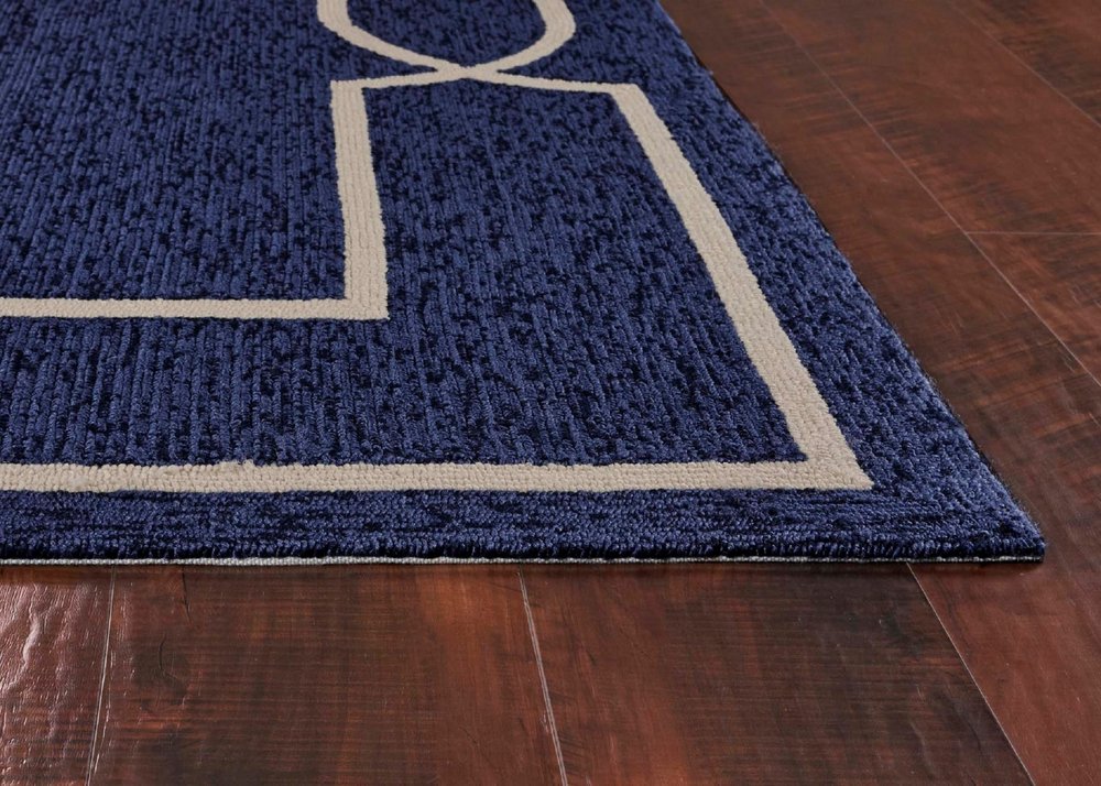 7' Blue And Ivory Round Geometric Handmade Indoor Outdoor Area Rug
