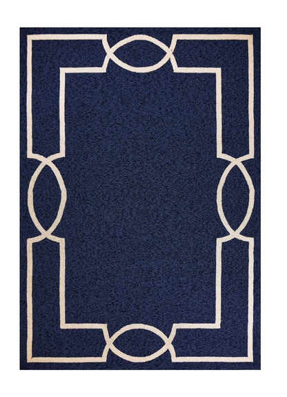 7' Blue And Ivory Round Geometric Handmade Indoor Outdoor Area Rug