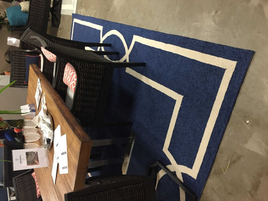 7' Blue And Ivory Square Geometric Handmade Indoor Outdoor Area Rug
