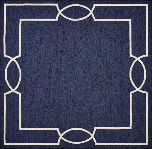 7' X 10' Blue And Ivory Geometric Hand Hooked Area Rug