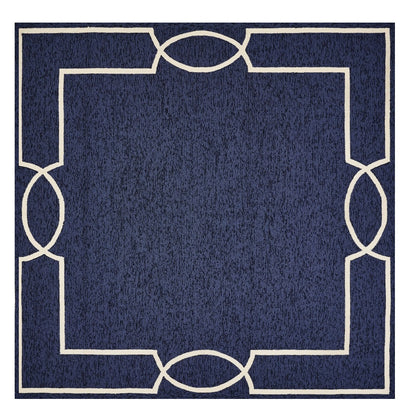 7' X 7' Ocean Blue Hand Hooked Area Rug