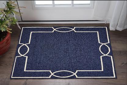 7' X 7' Ocean Blue Hand Hooked Area Rug