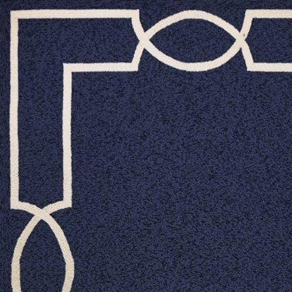 7' Blue And Ivory Round Geometric Handmade Indoor Outdoor Area Rug