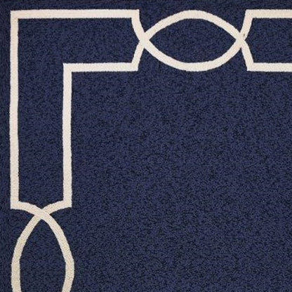 7' Blue And Ivory Round Geometric Handmade Indoor Outdoor Area Rug