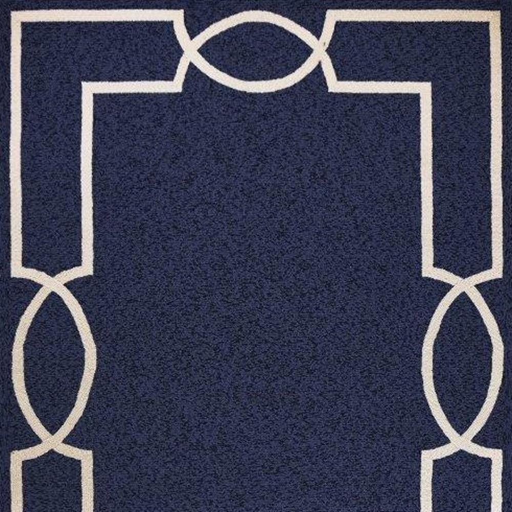 7' Blue And Ivory Round Geometric Handmade Indoor Outdoor Area Rug