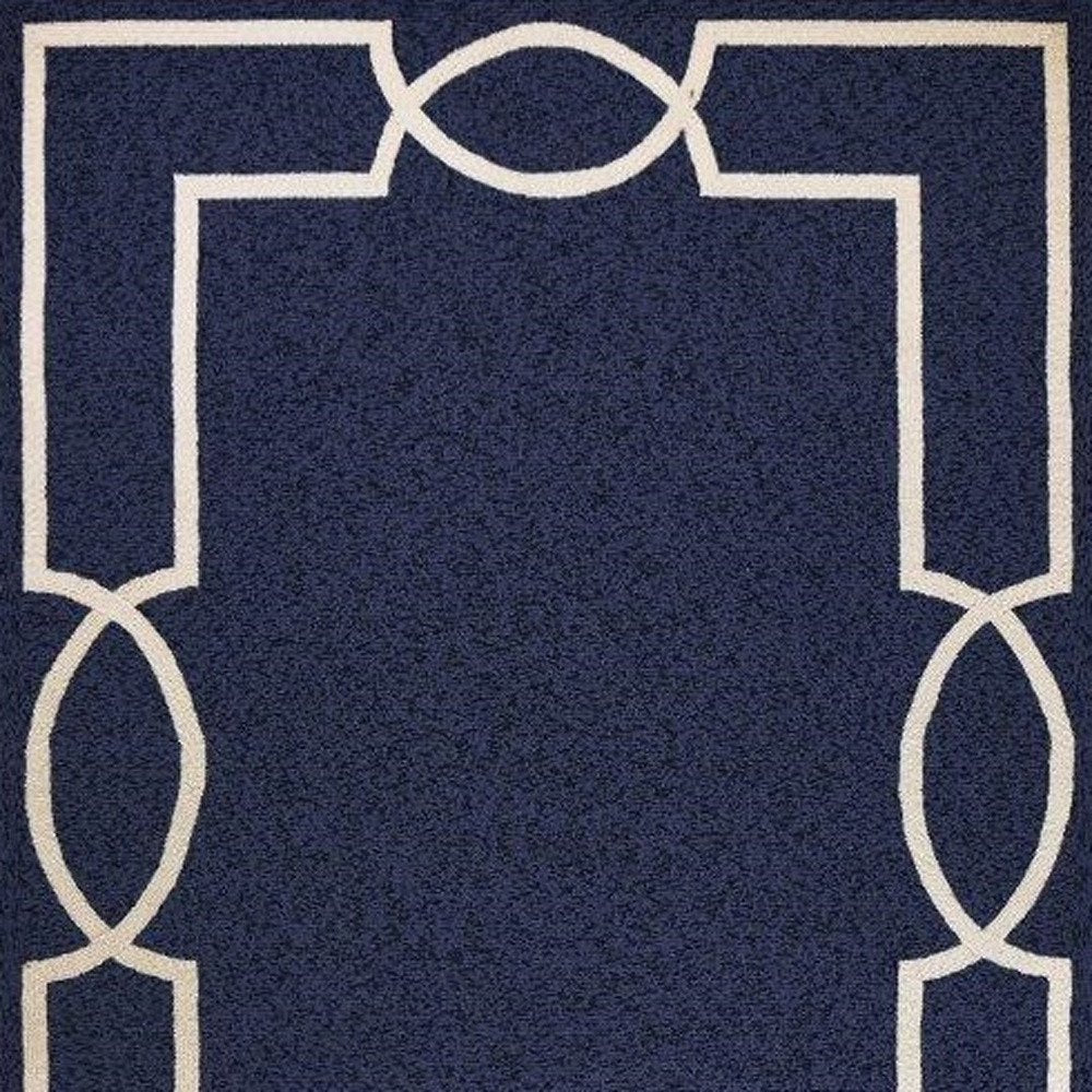 7' Blue And Ivory Round Geometric Handmade Indoor Outdoor Area Rug