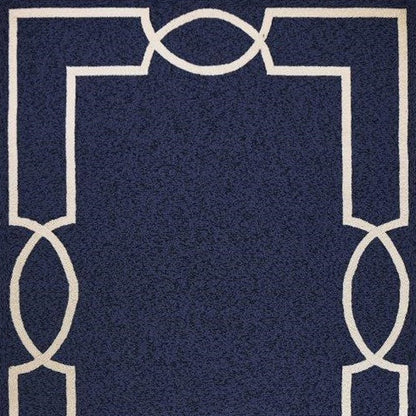 7' Blue And Ivory Round Geometric Handmade Indoor Outdoor Area Rug