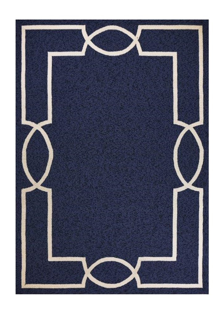 7' Blue And Ivory Round Geometric Handmade Indoor Outdoor Area Rug