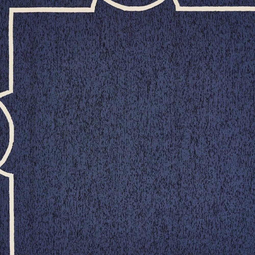 7' X 10' Blue And Ivory Geometric Hand Hooked Area Rug