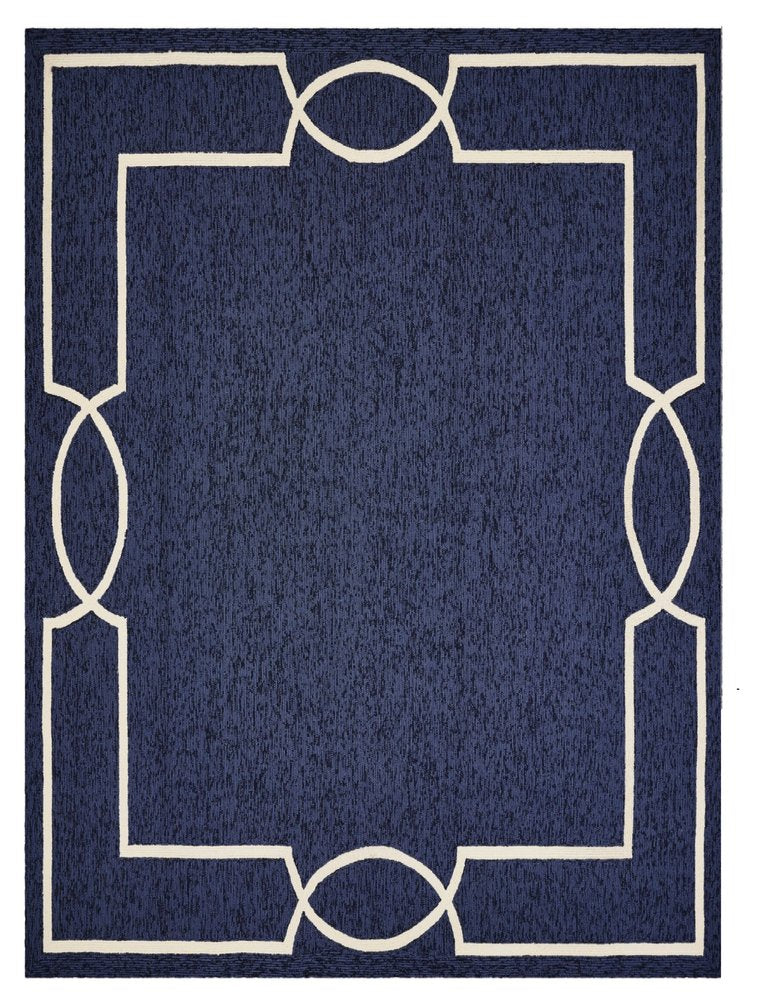 8' X 11' Blue And Ivory Geometric Hand Hooked Area Rug