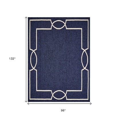 7' Blue And Ivory Square Geometric Handmade Indoor Outdoor Area Rug