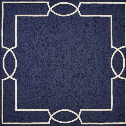 7' Blue And Ivory Square Geometric Handmade Indoor Outdoor Area Rug