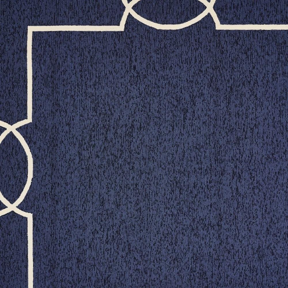 7' X 10' Blue And Ivory Geometric Hand Hooked Area Rug