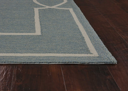 7' X 7' Blue and Ivory Geometric Hand Hooked Area Rug