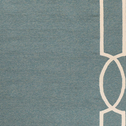 7' X 7' Blue and Ivory Geometric Hand Hooked Area Rug