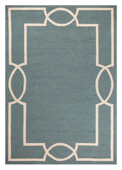 7' X 7' Blue and Ivory Geometric Hand Hooked Area Rug