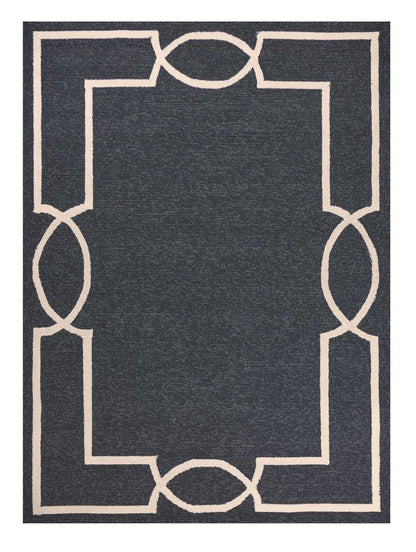 7' Onyx And Ivory Round Geometric Handmade Indoor Outdoor Area Rug