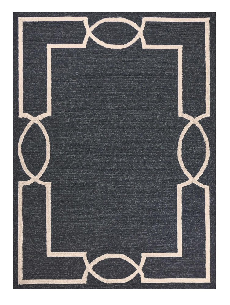 7' Onyx And Ivory Round Geometric Handmade Indoor Outdoor Area Rug
