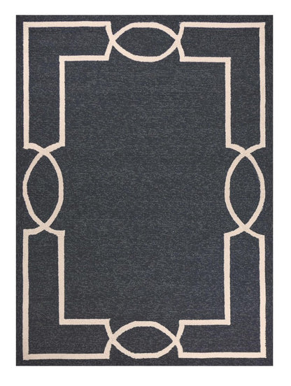 7' Onyx And Ivory Round Geometric Handmade Indoor Outdoor Area Rug