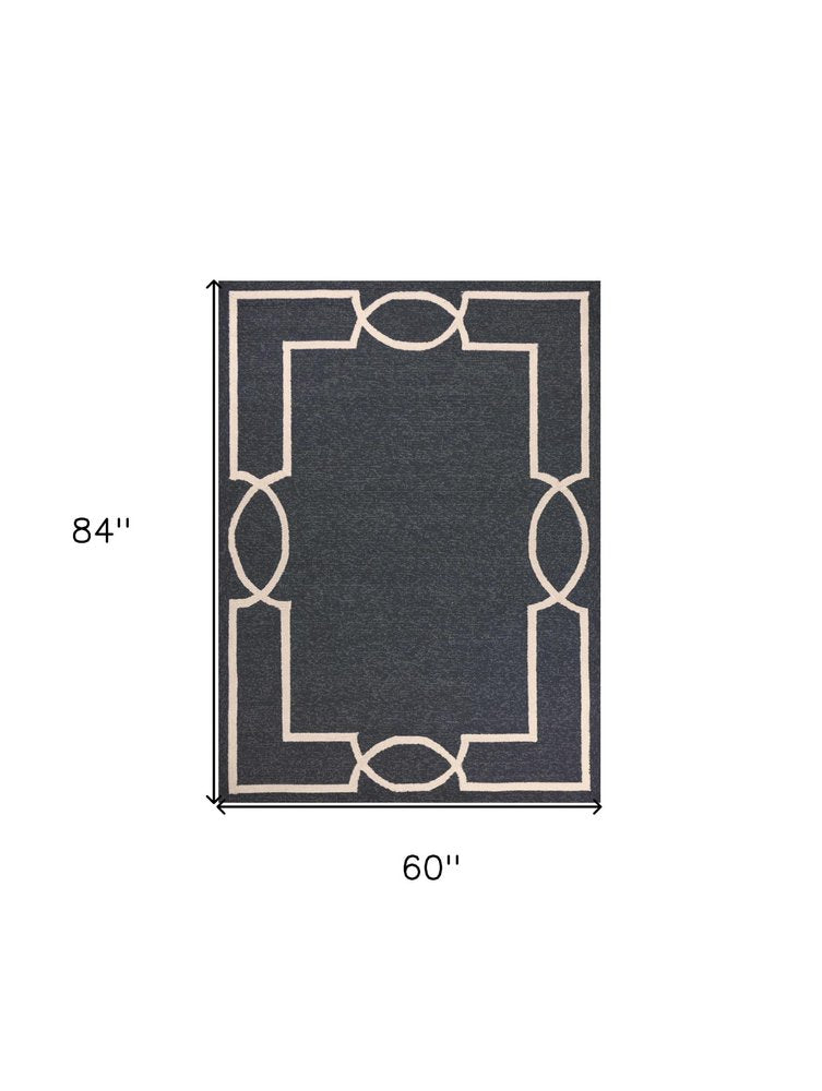 7' Onyx And Ivory Round Geometric Handmade Indoor Outdoor Area Rug