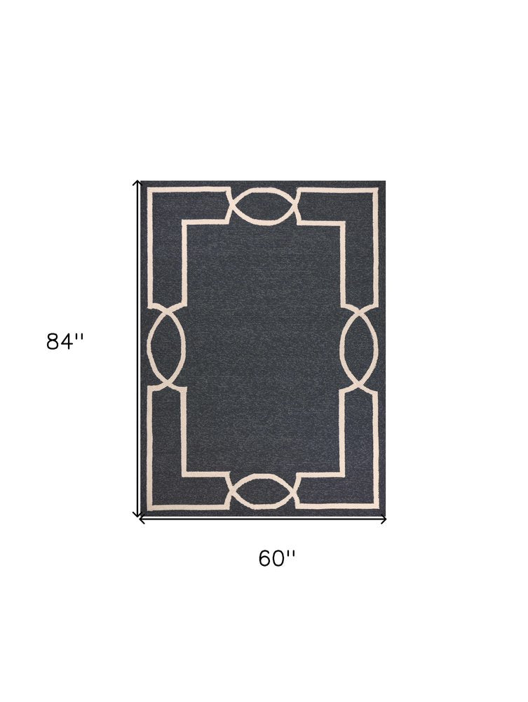 7' Onyx And Ivory Round Geometric Handmade Indoor Outdoor Area Rug