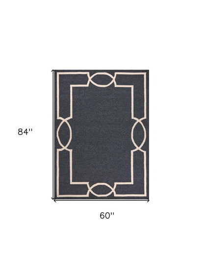 7' Onyx And Ivory Round Geometric Handmade Indoor Outdoor Area Rug